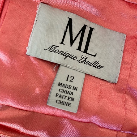 NWT Monique Lhuillier Silk Midi Dress Floral Orange Multicolor Pleated Size 12 - Picture 5 of 7